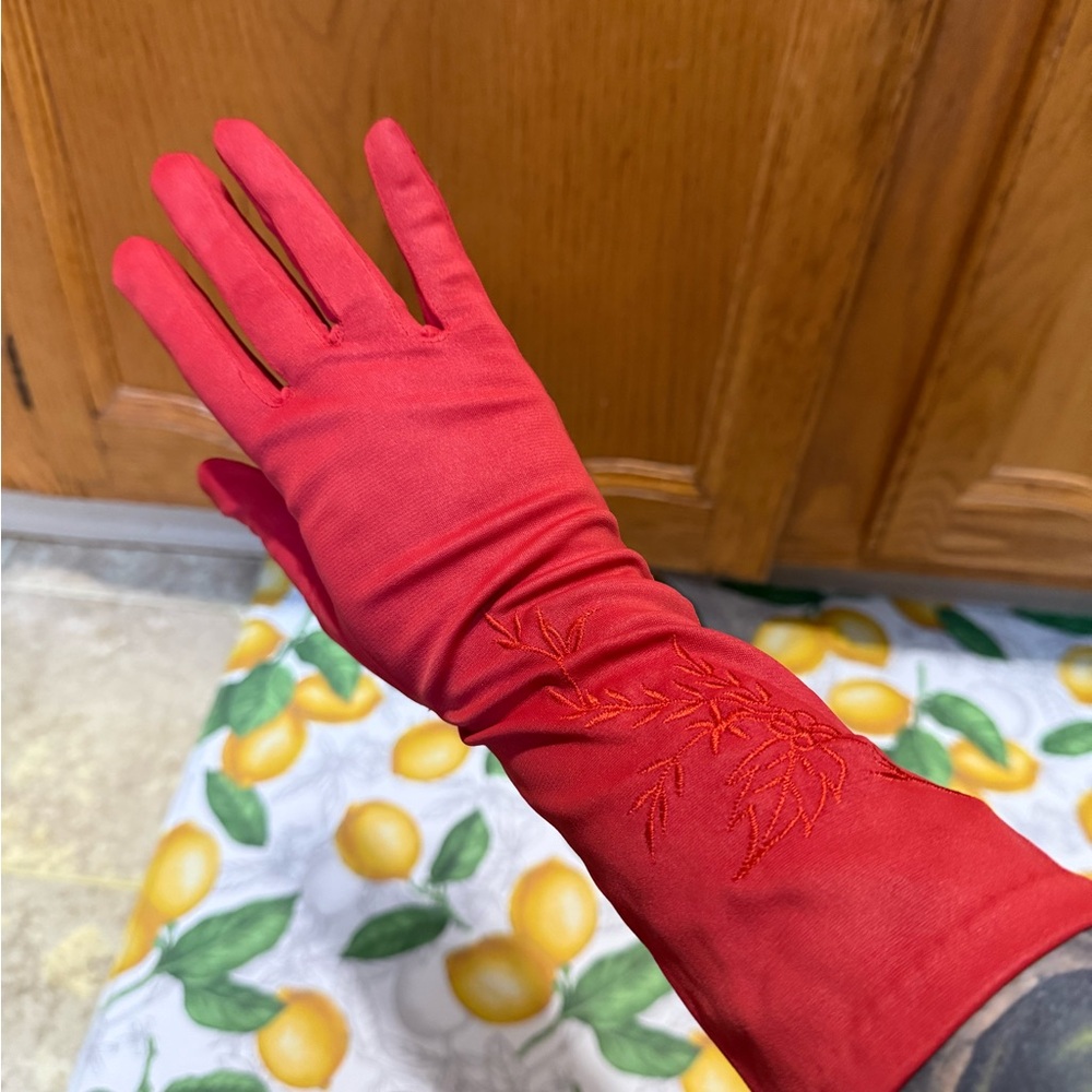 Vintage Elegant Red Embroidered Gloves